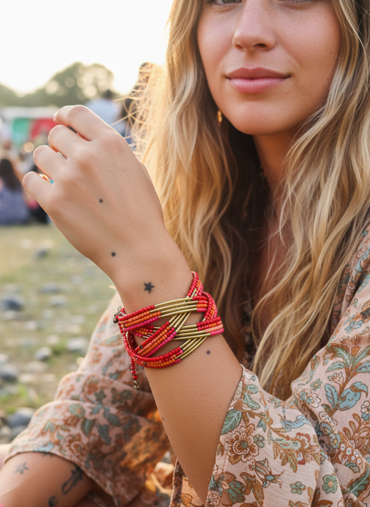HIPPIE HANDCRAFTED HAND CUFF BEADS BANGLE  #CUFF2288