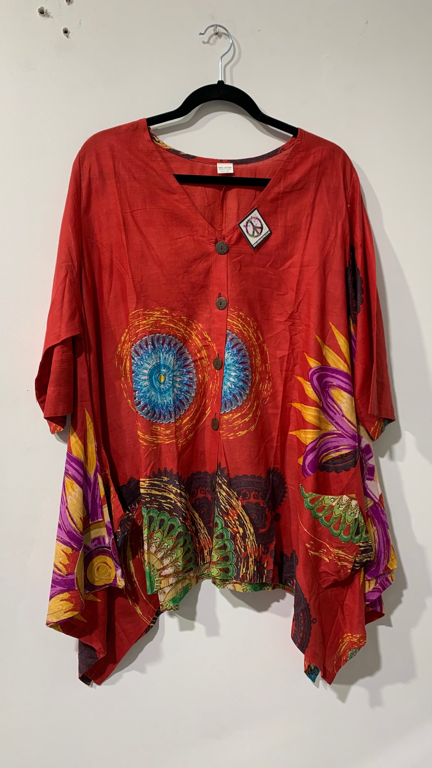 Bohemian style handcrafted Plus size cotton Top #0434