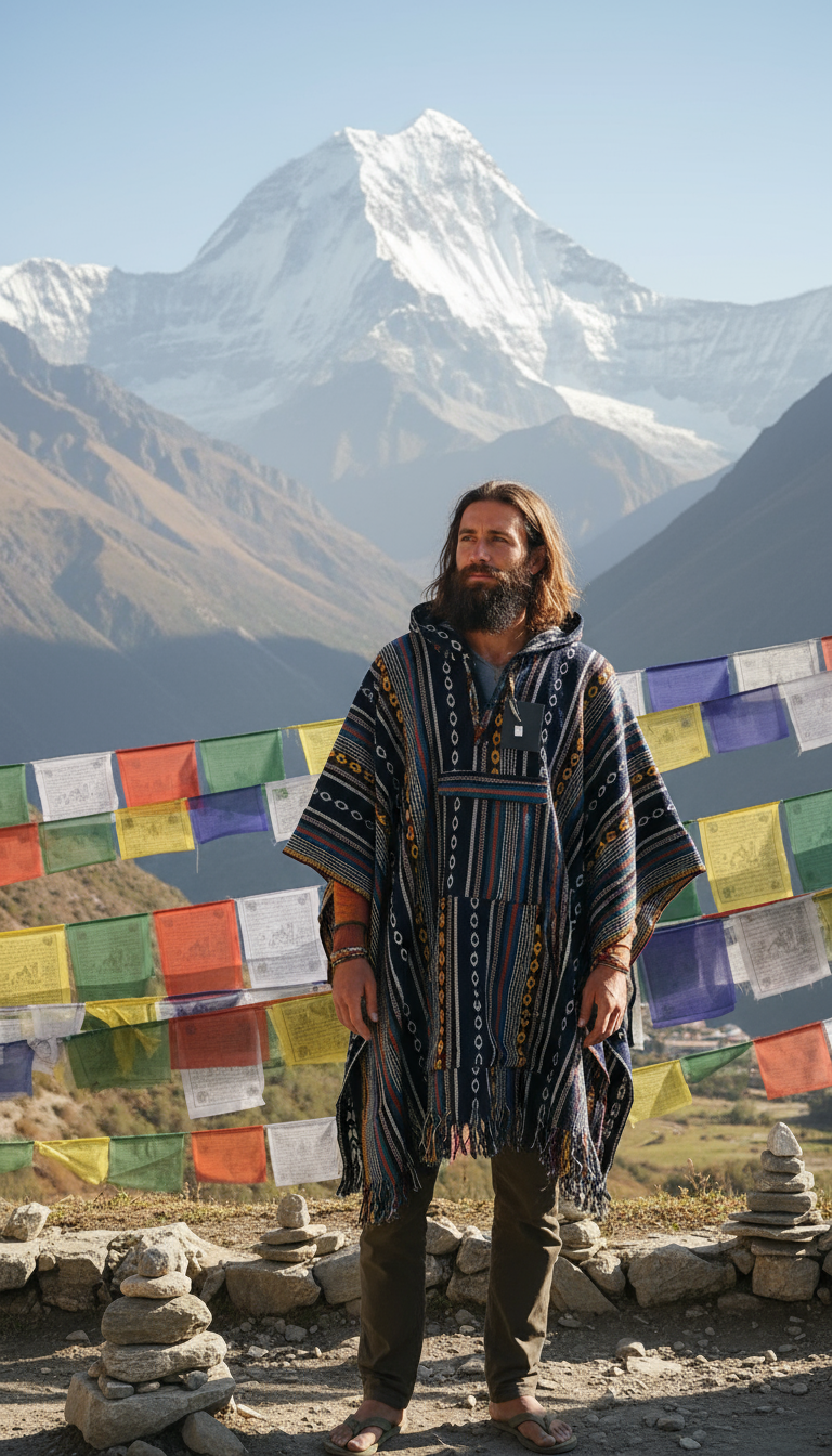 Bohemian style handcrafted Hoodie Gheri poncho #017343