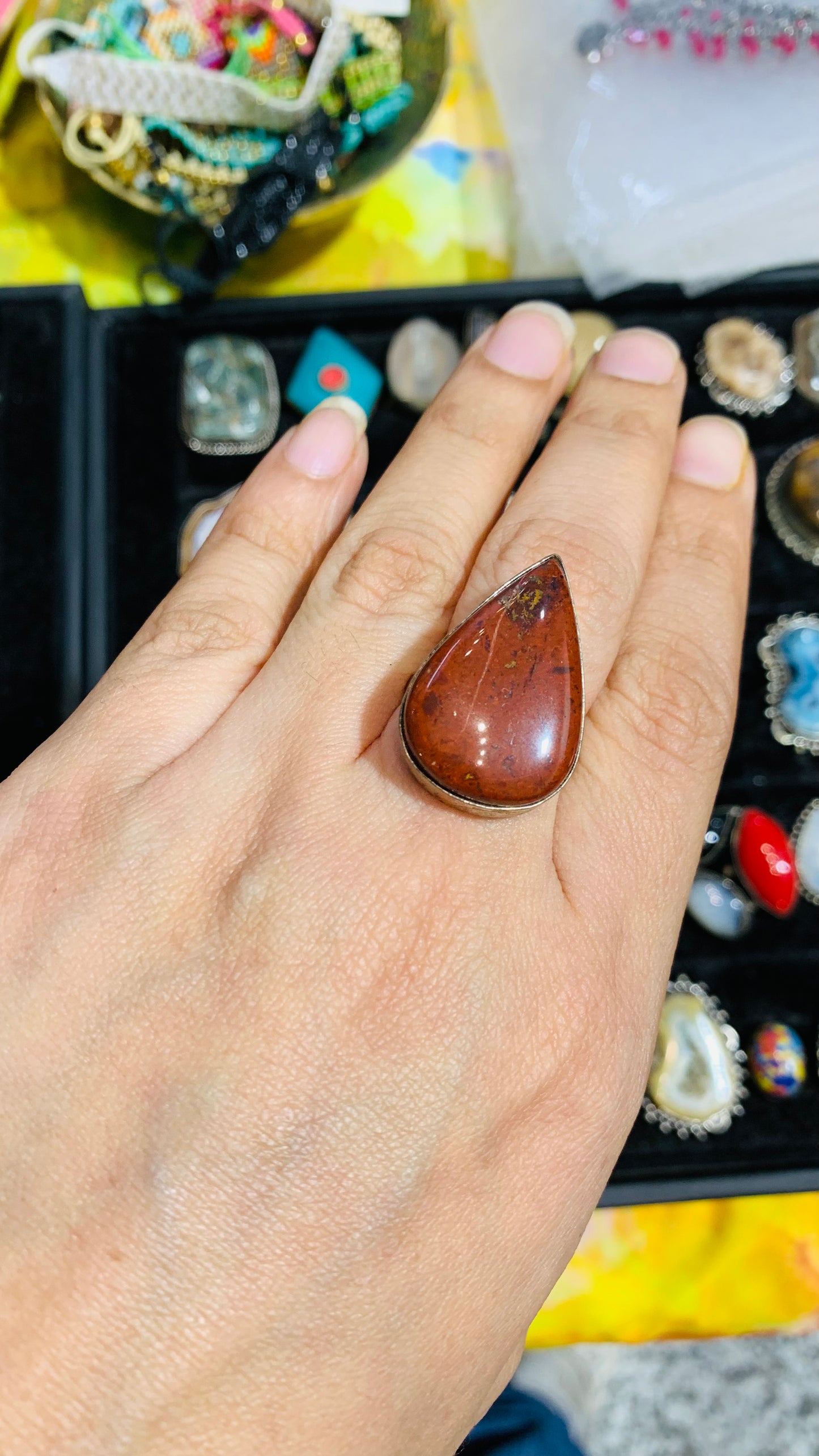 Bohemian handcrafted Stone ring #570