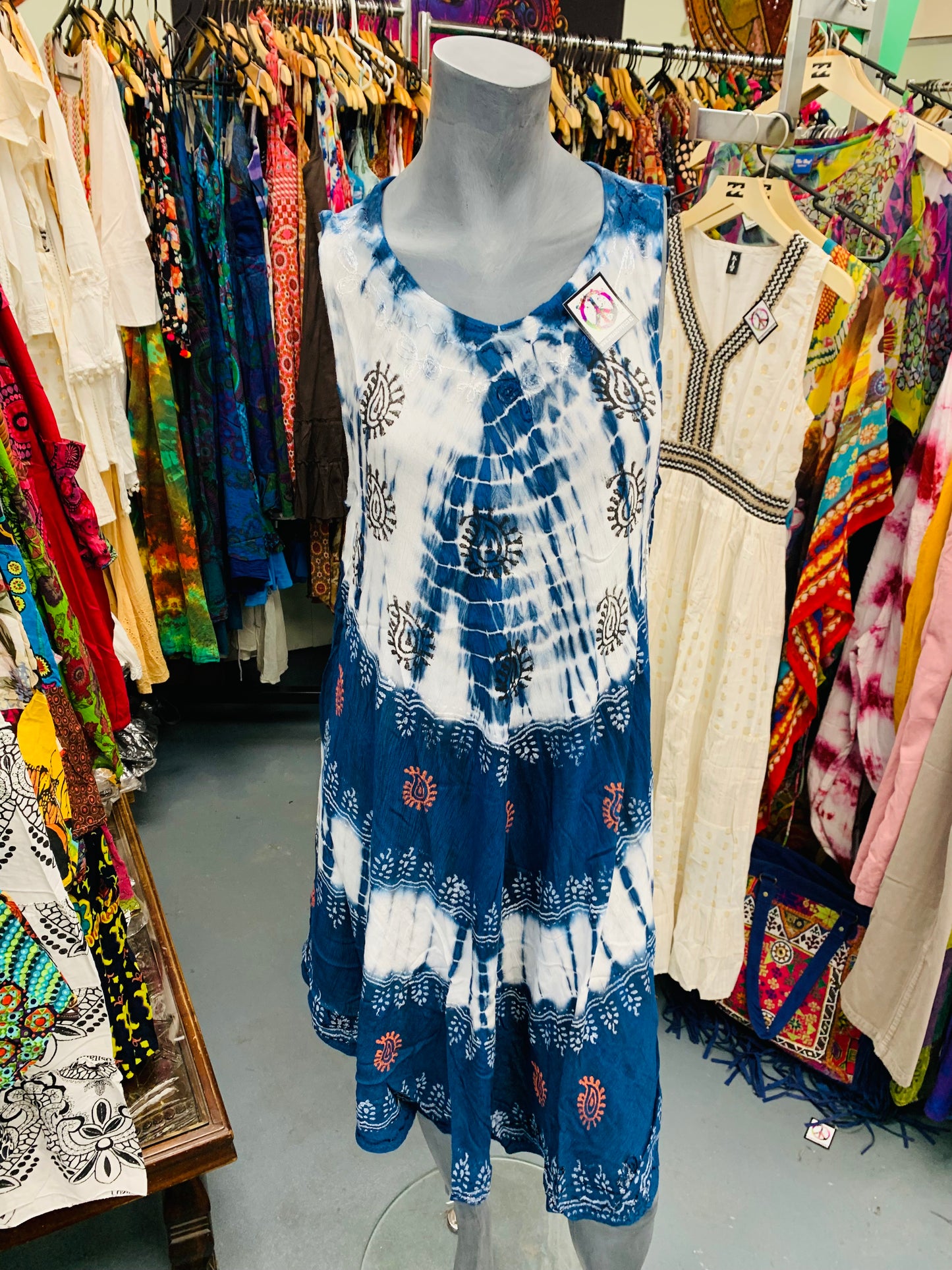 Bohemian style handcrafted Tie Dye Flowy dress #DRE32676