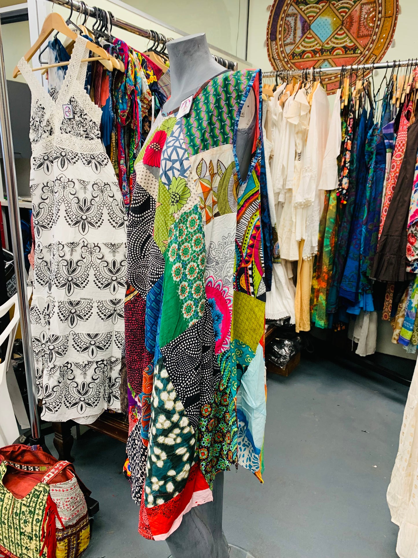 Bohemian style handcrafted Patchwork Flowy dress #DRE325