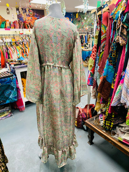 Bohemian handcrafted Long Silk Maxi dress # DRE314