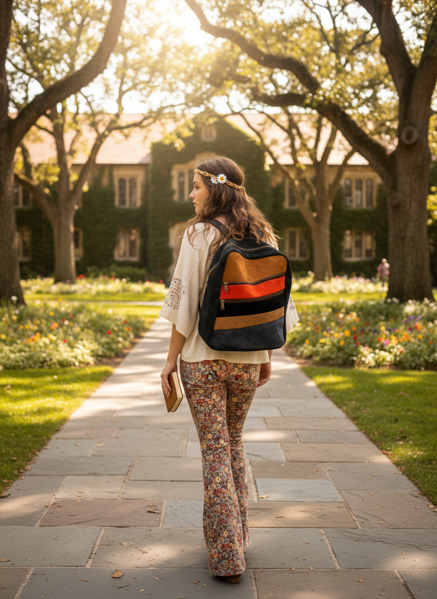 Bohemian style handcrafted Genuine leather Backpack #4499