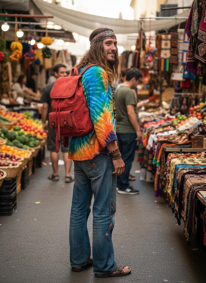 Bohemian style handcrafted Genuine leather Backpack #5599