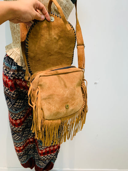 BOHEMIAN STATEMENT HANDCRAFTED GENUINE SUEDE LEATHER BAG #LEA1024
