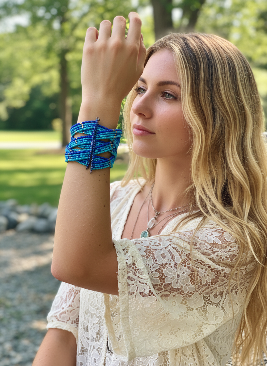 HIPPIE HANDCRAFTED HAND CUFF BEADS BANGLE  #CUFF2288