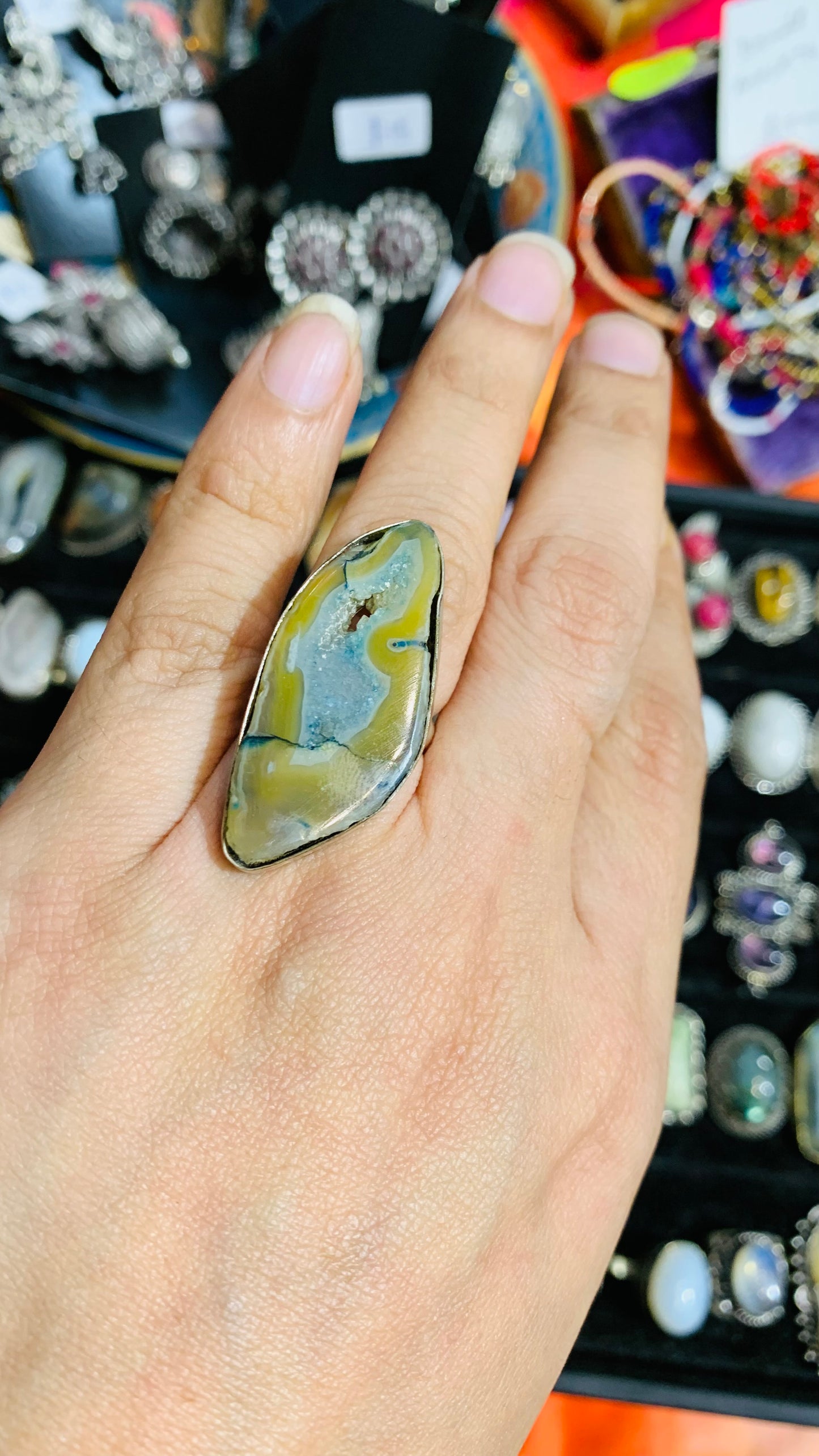 Bohemian handcrafted Stone ring #563