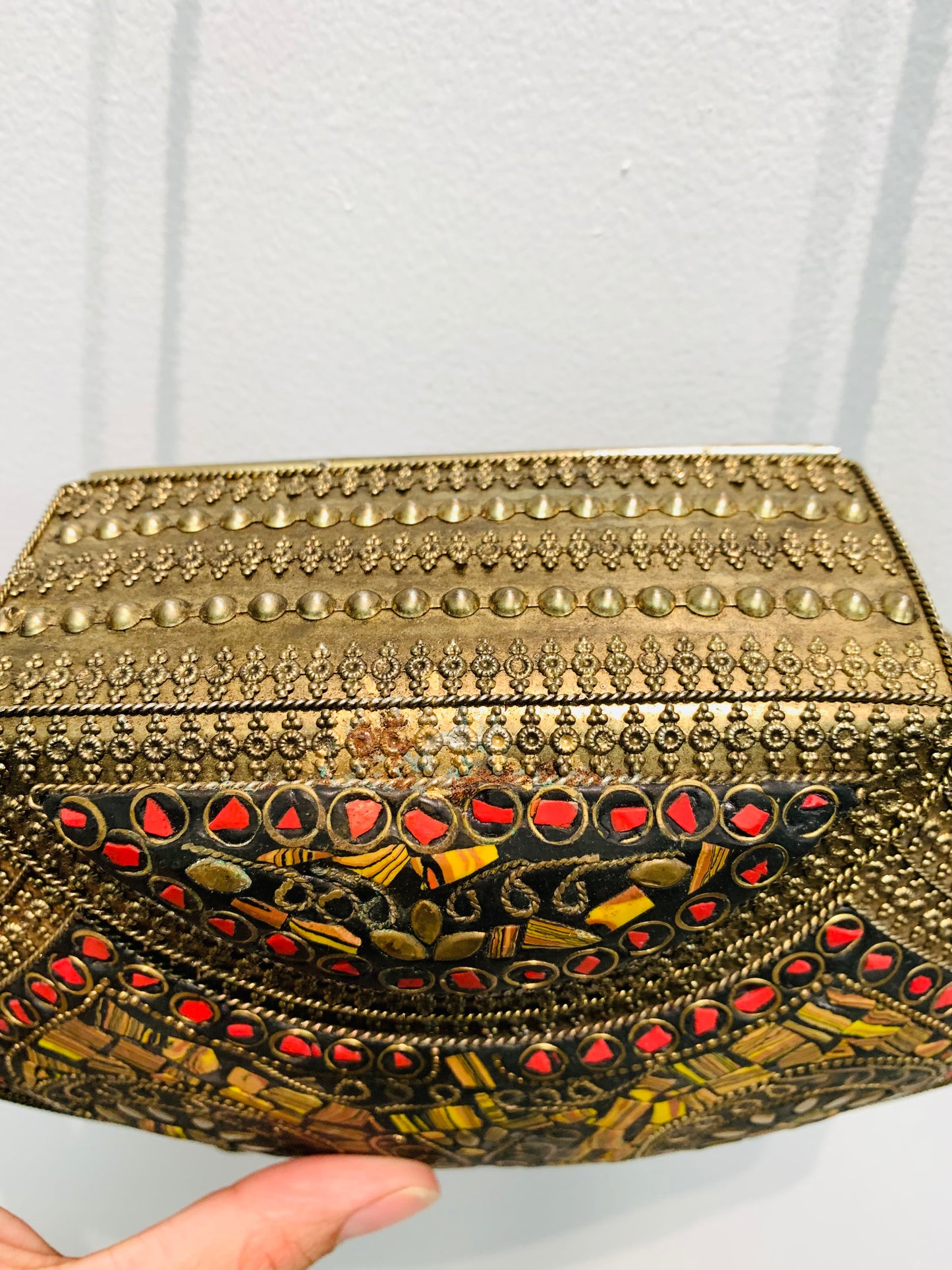 Bohemian style handcrafted metal / Brass Clutch CLEARANCE #90723