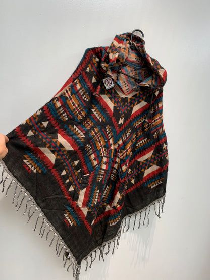 Hippie style handcrafted Hoodie poncho #POCH0172