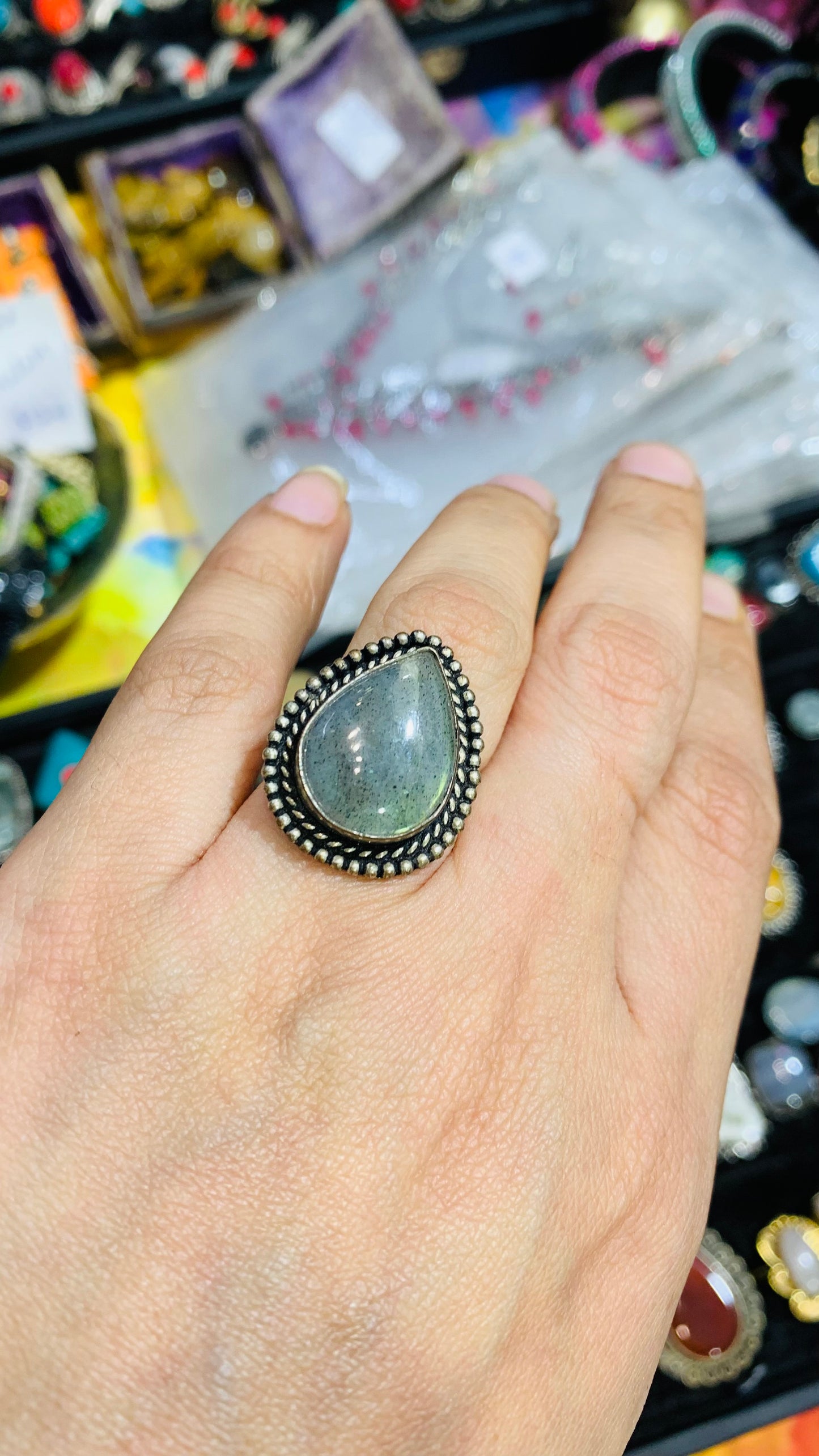 Bohemian handcrafted Stone ring #568