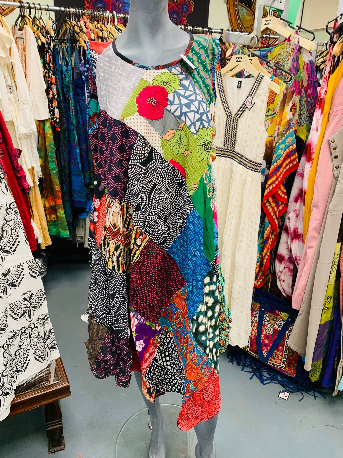 Bohemian style handcrafted Patchwork Flowy dress #DRE325