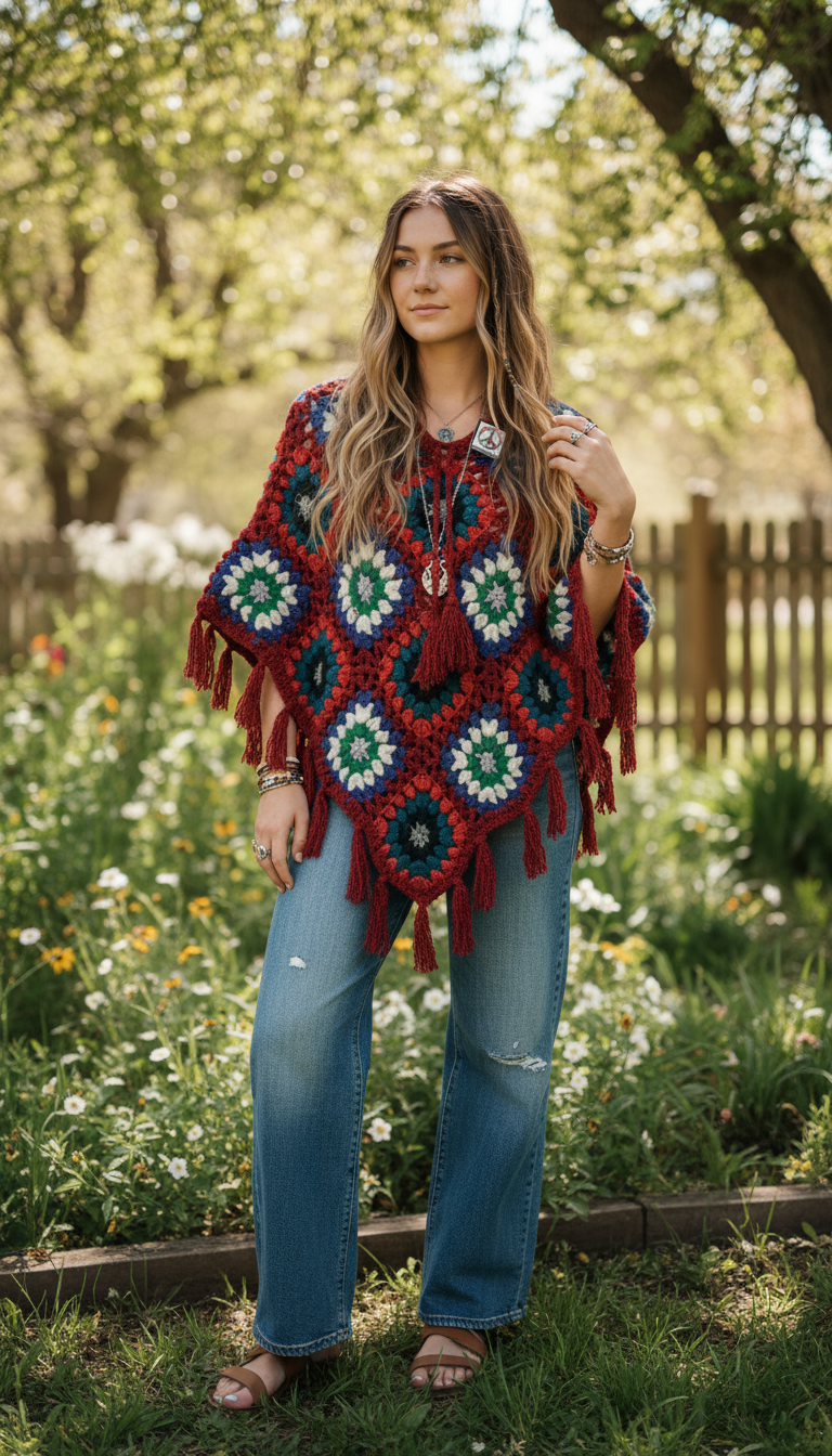 Handcrafted Crochet poncho #36