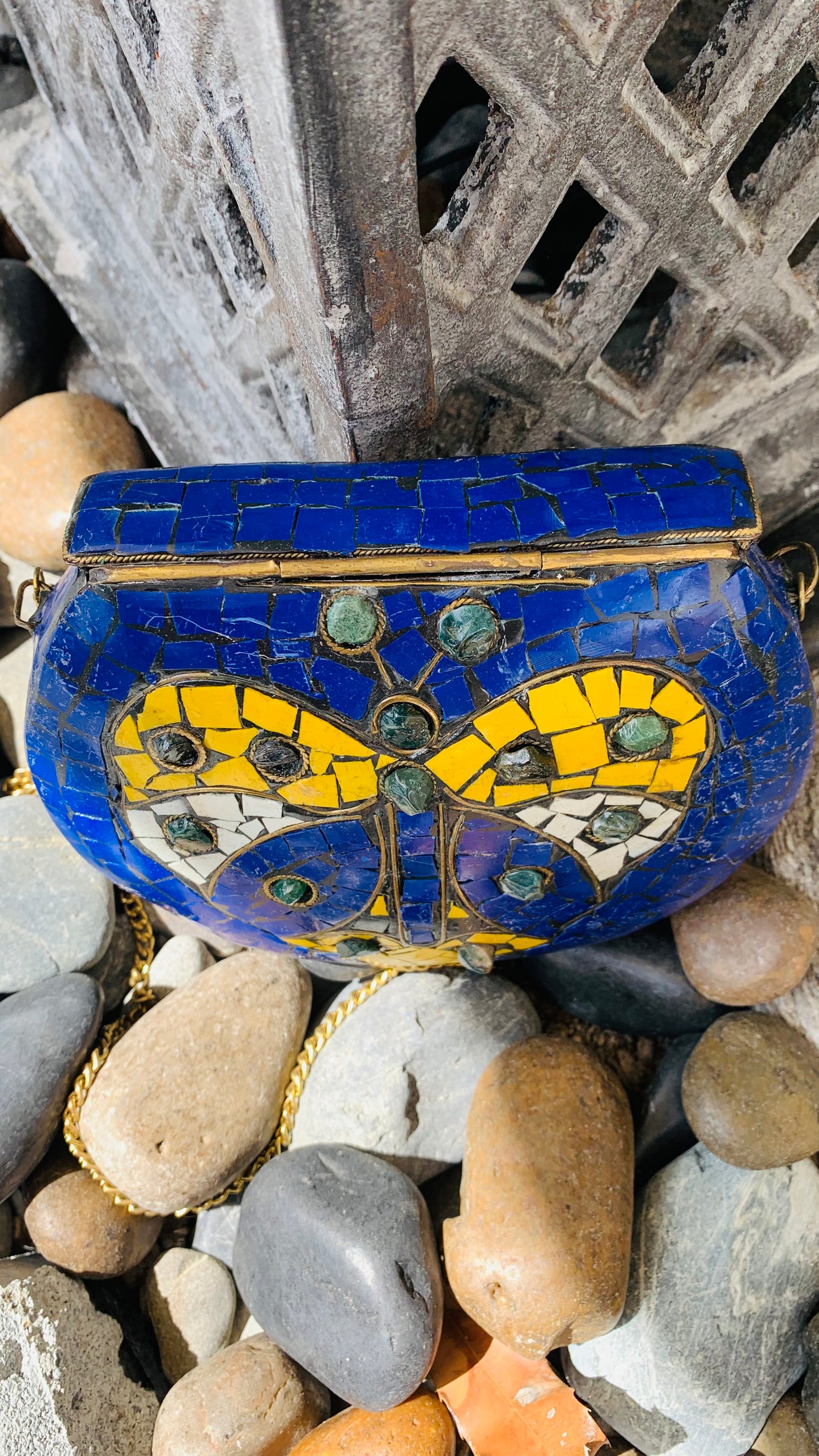 Bohemian style handcrafted metal / Brass Clutch CLEARANCE #90272