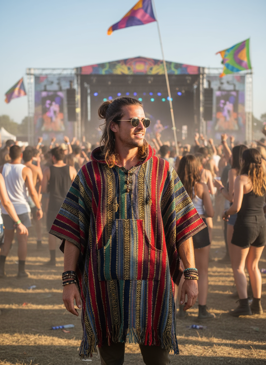 Bohemian style handcrafted Hoodie Plus size Gheri poncho #017552