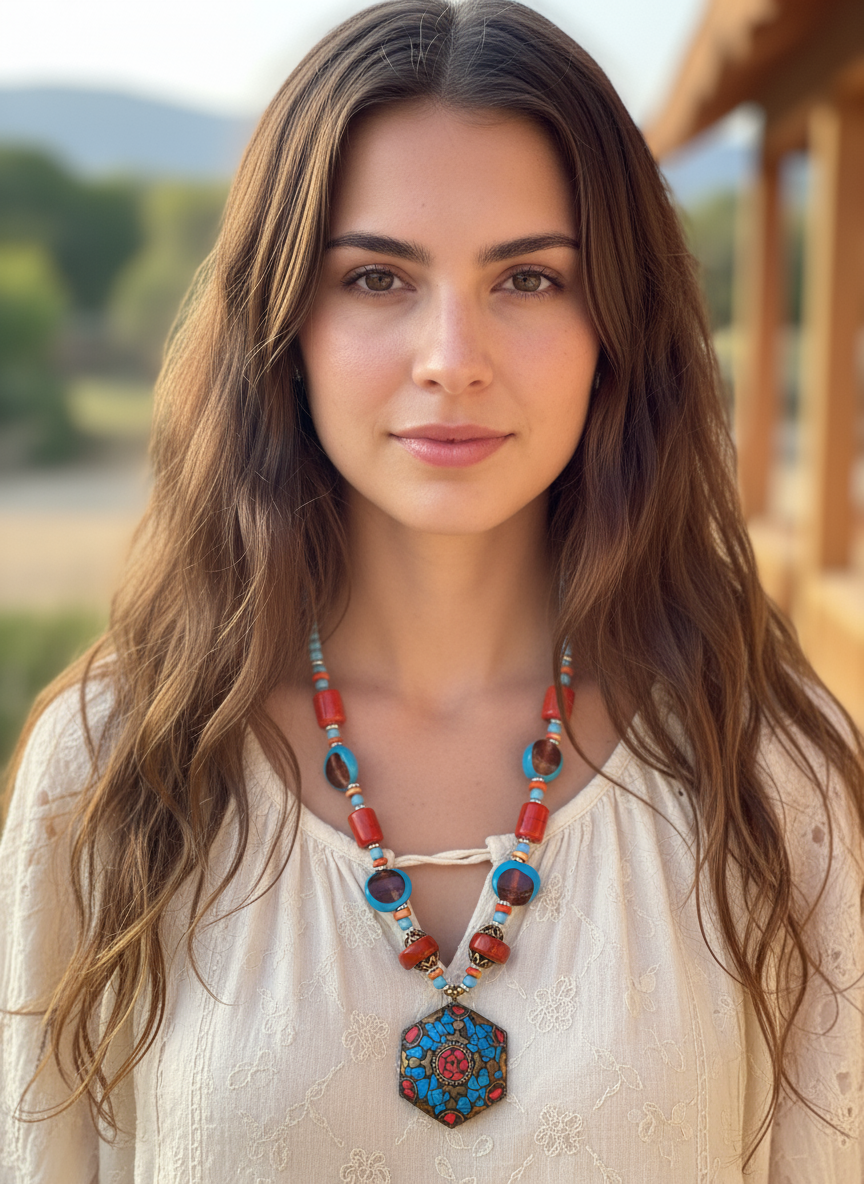 BOHEMIAN STYLE HANDCRAFTED TIBETAN NECKLACE #5642