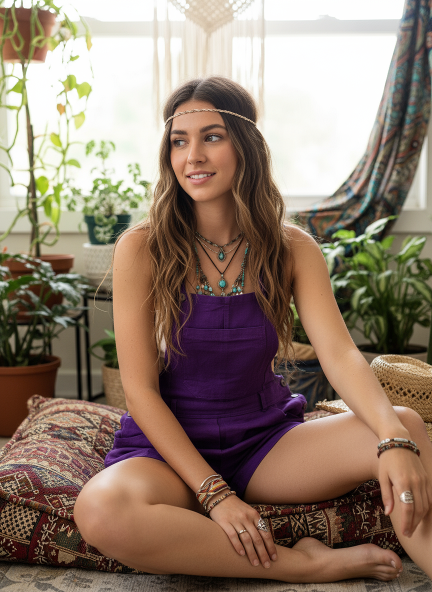 Bohemian style handcrafted Overall Shorts #436