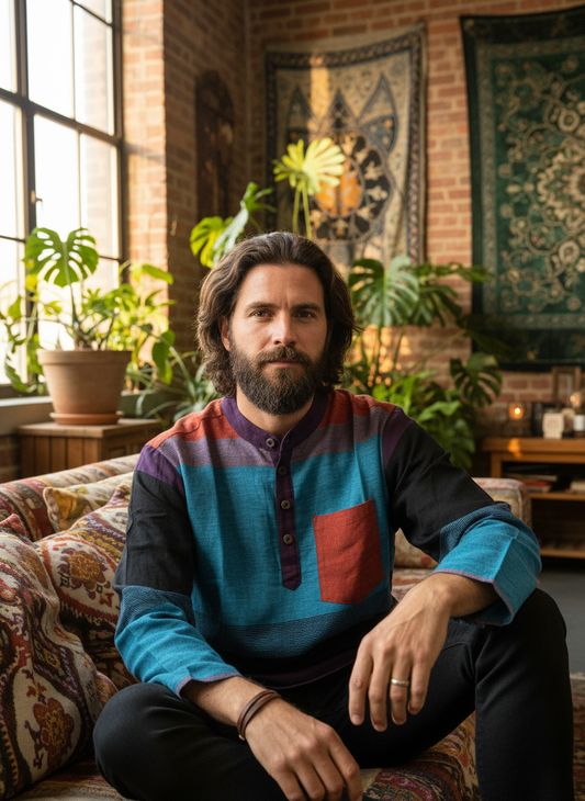 Bohemian style handcrafted cotton Kurta / Shirt # 708