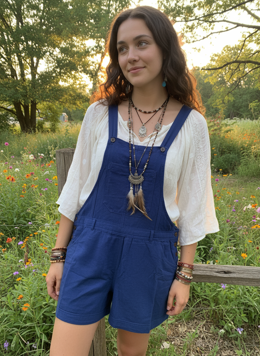 Bohemian style handcrafted Overall Shorts #436