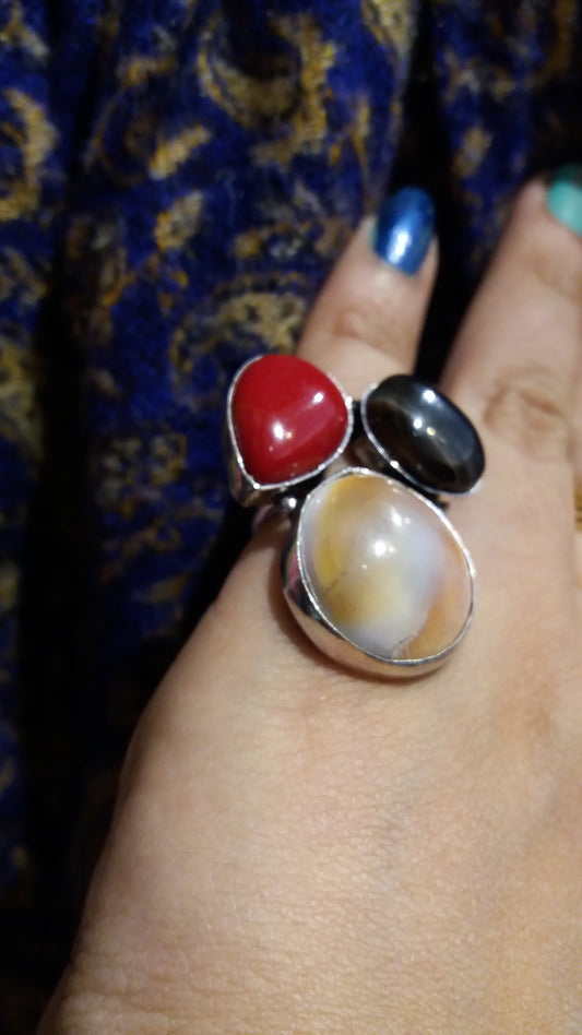 Boho style handcrafted 3 Stones ring #14