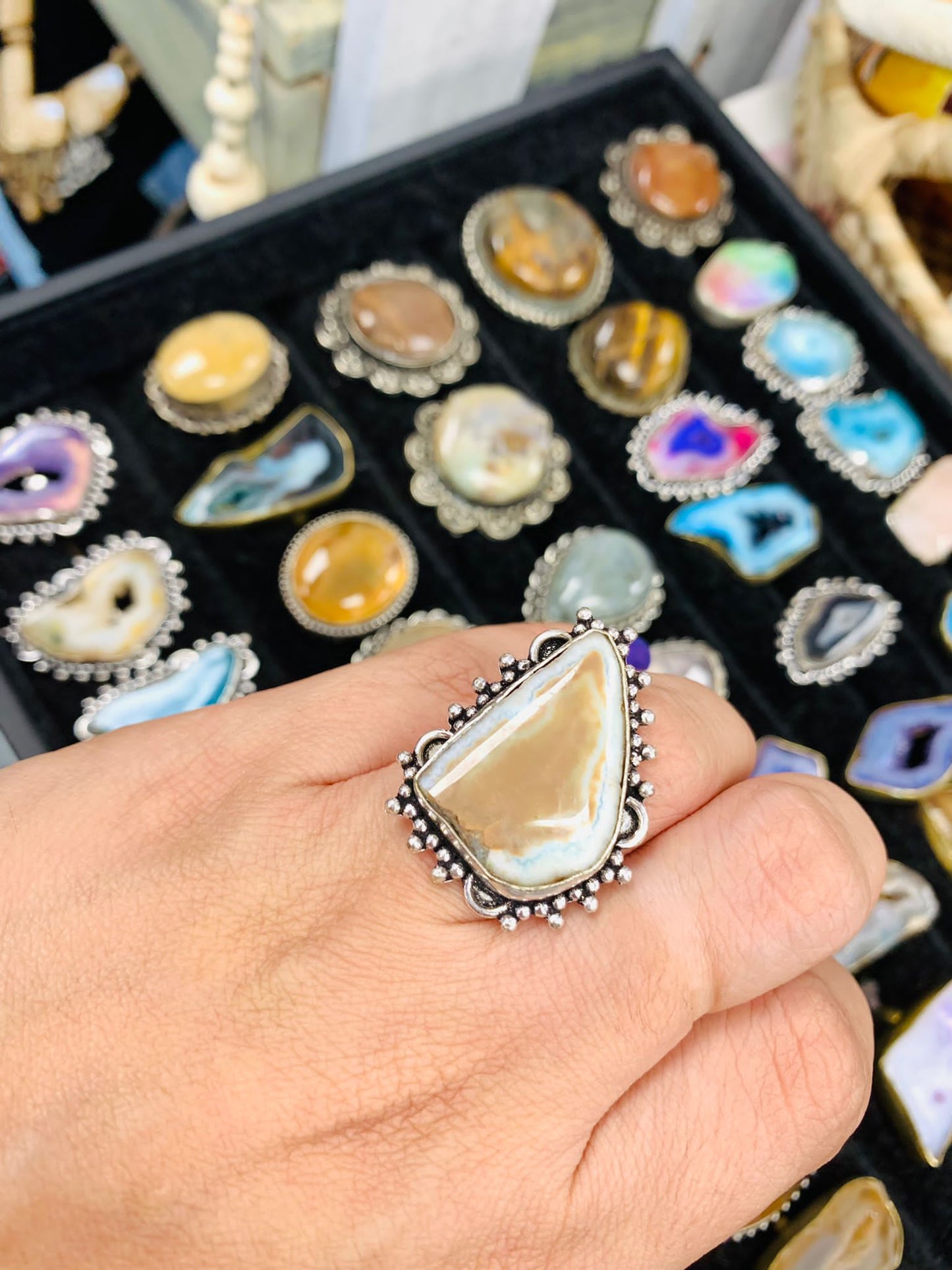 Bohemian style handcrafted Stone ring #1922