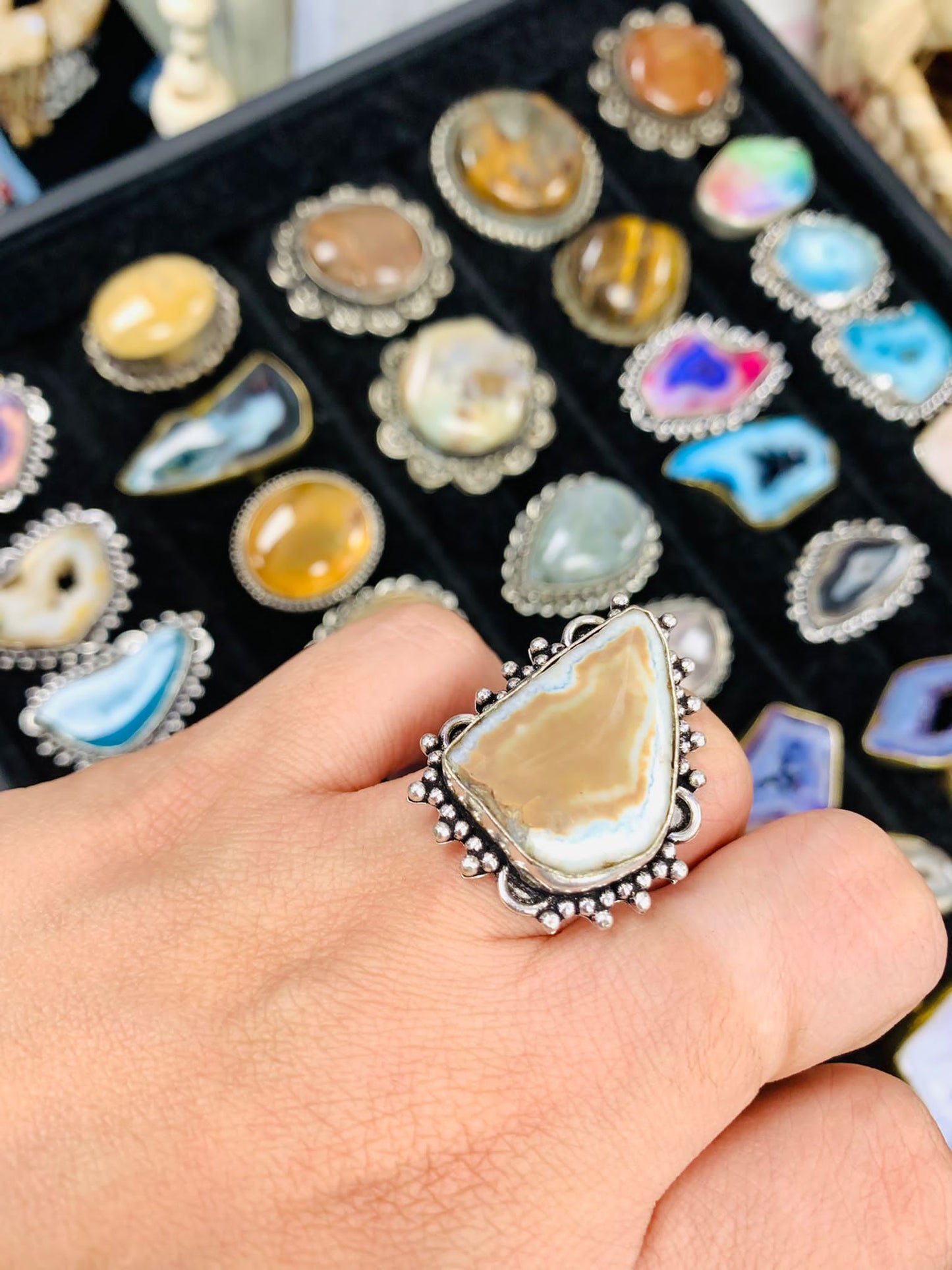 Bohemian style handcrafted Stone ring #1922