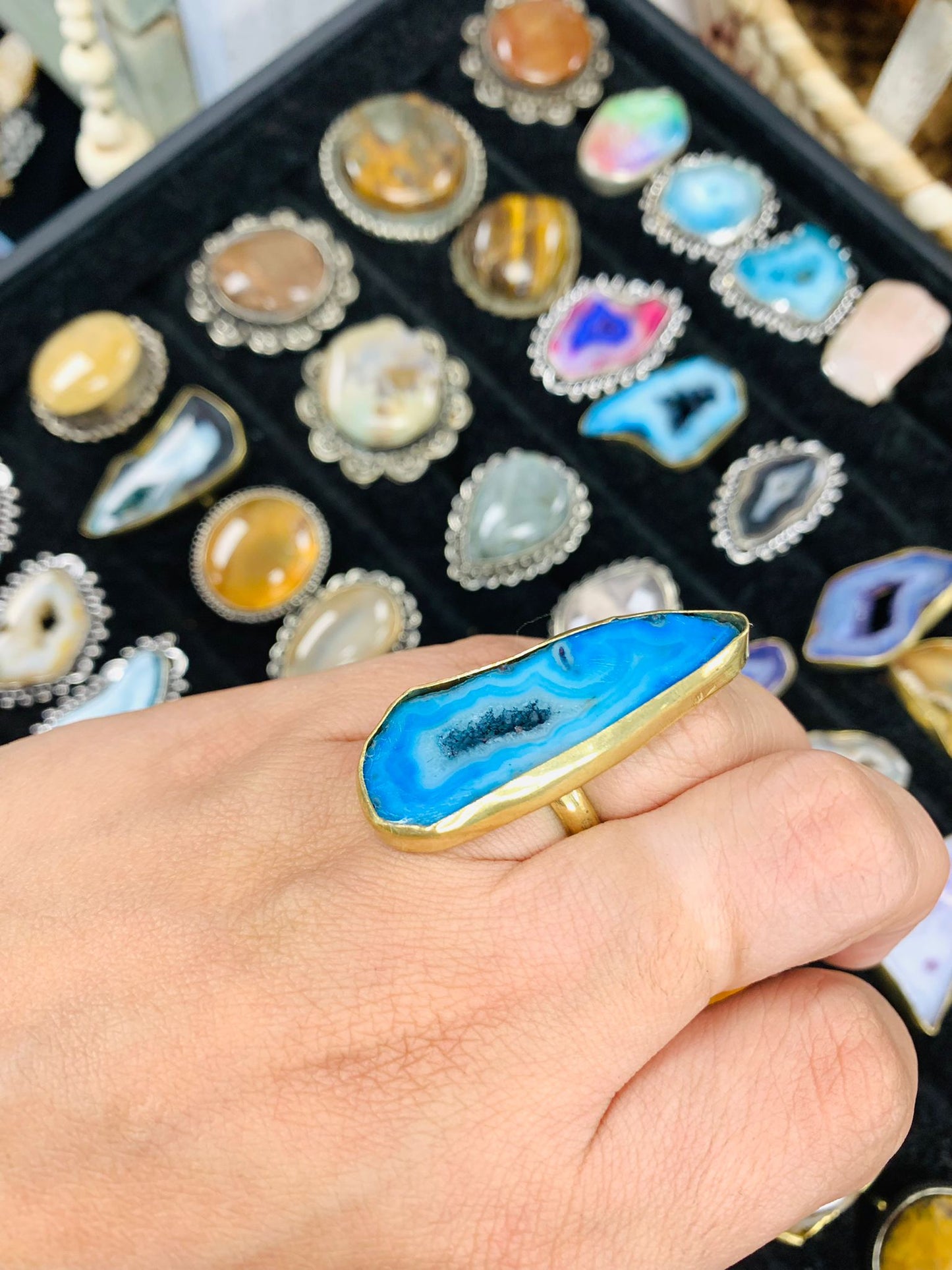 Bohemian style handcrafted Stones ring #1916