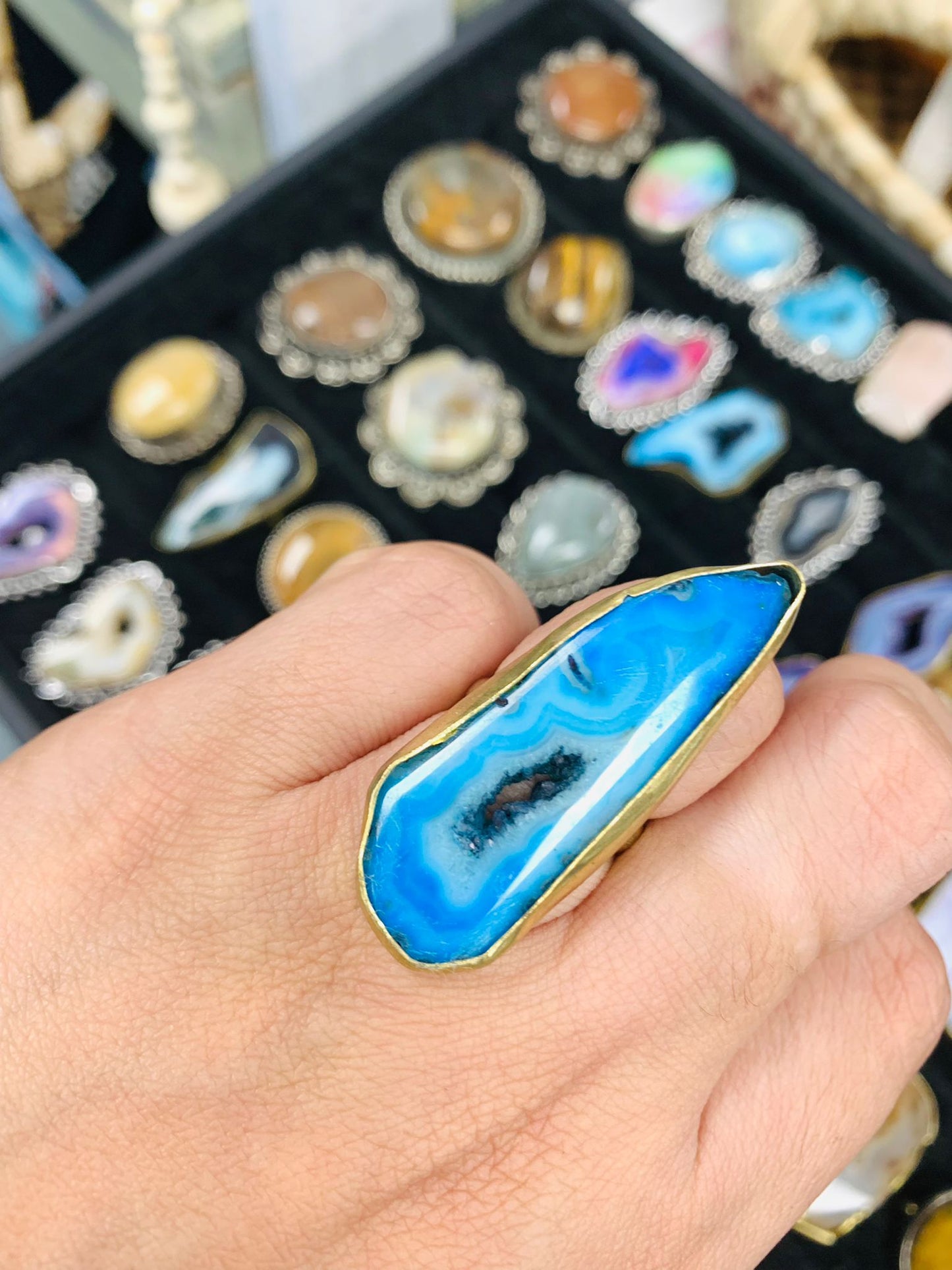 Bohemian style handcrafted Stones ring #1916