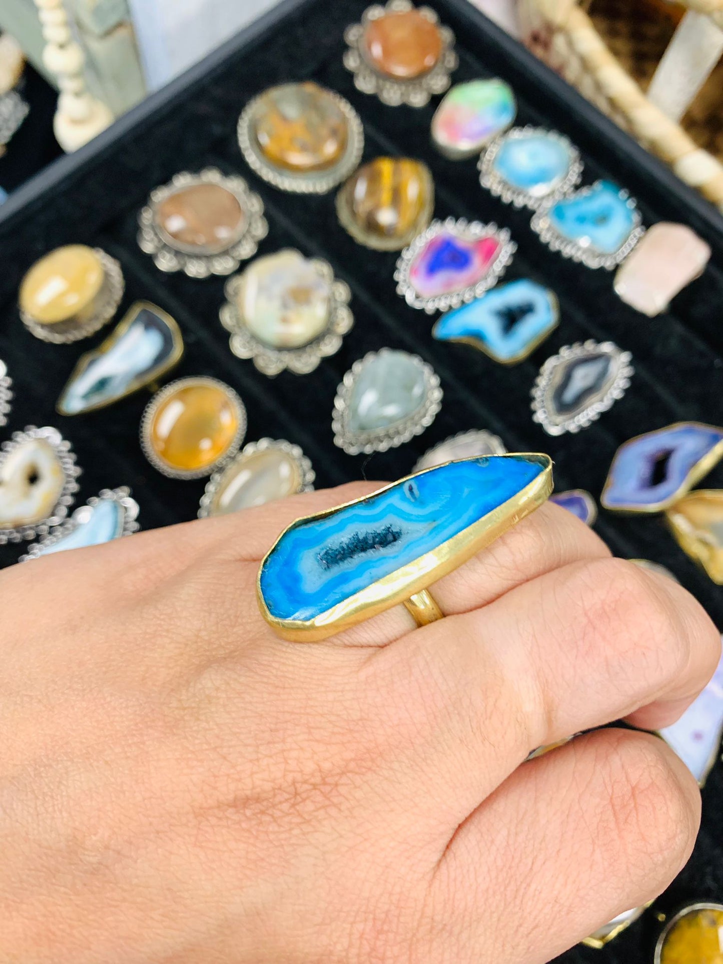 Bohemian style handcrafted Stones ring #1916