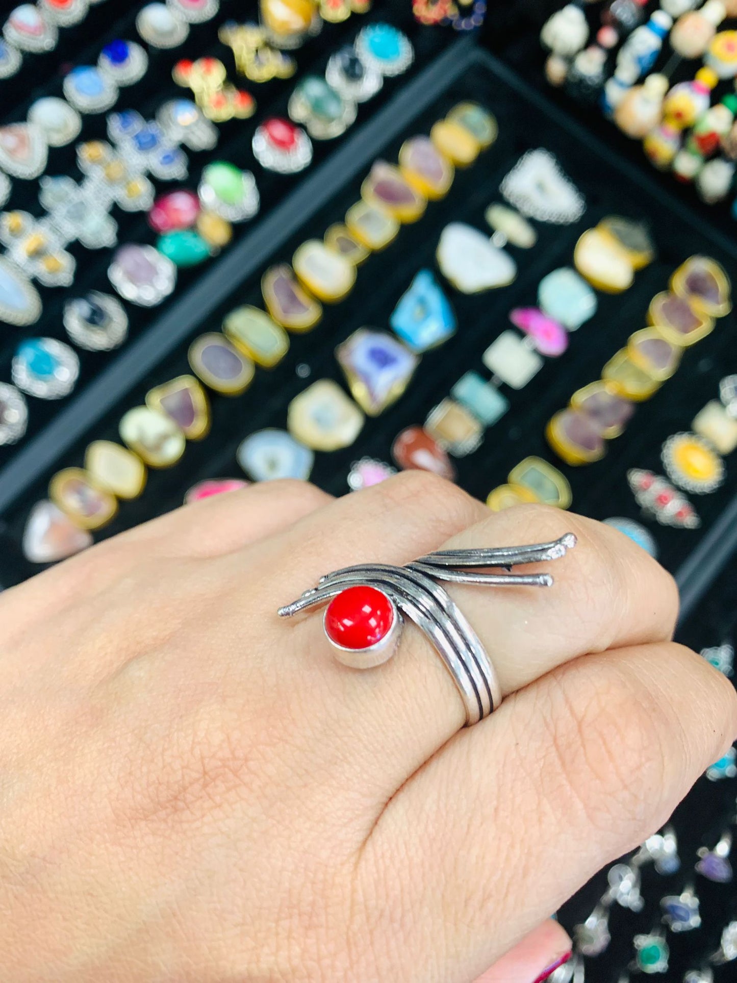 Bohemian style handcrafted Natural Stone ring #45021