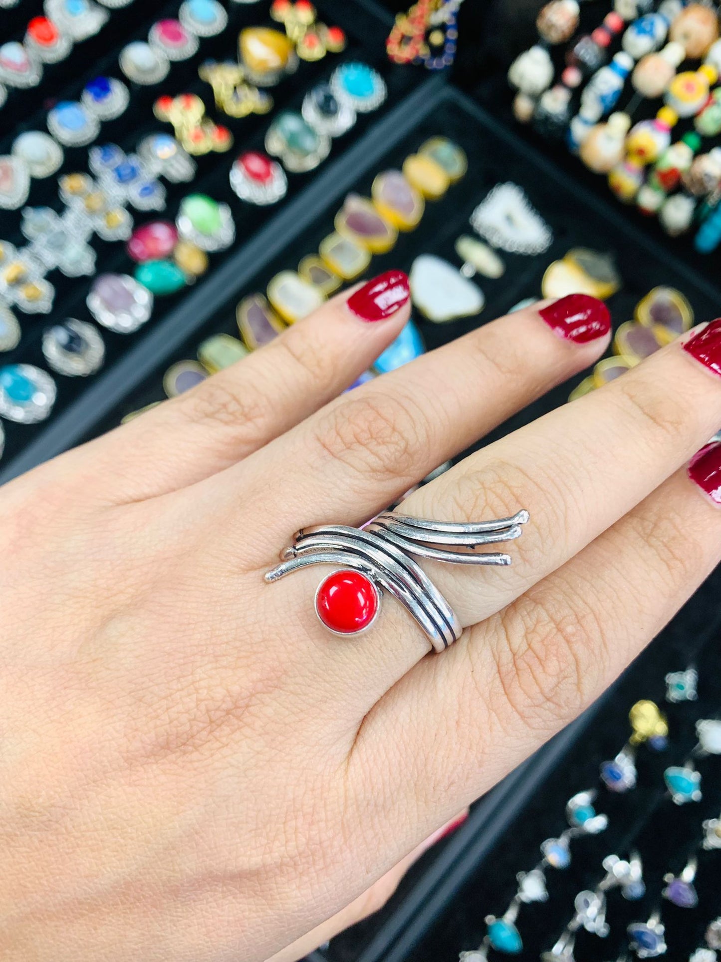 Bohemian style handcrafted Natural Stone ring #45021