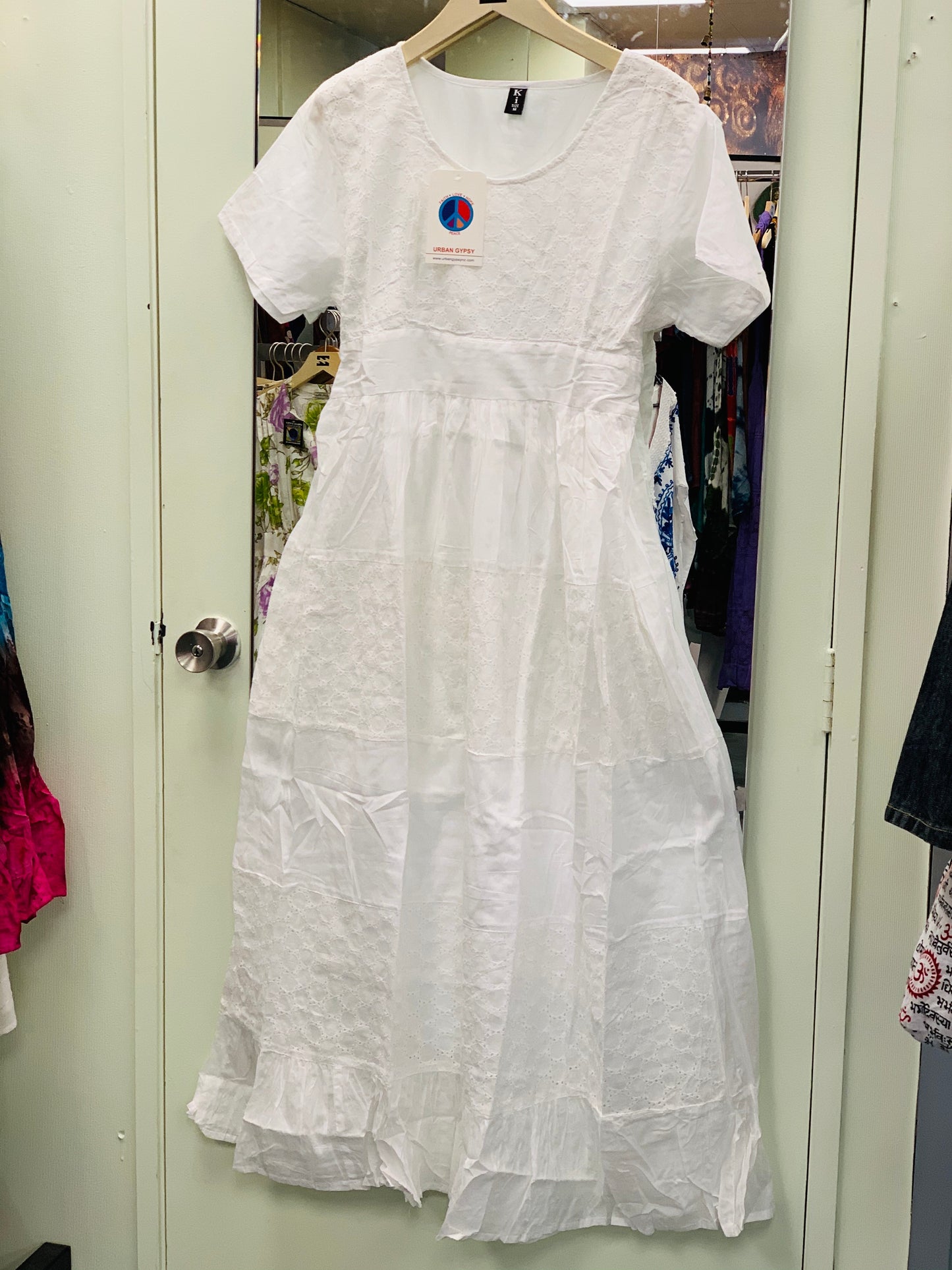 Bohemian style handcrafted cotton white dress #0097