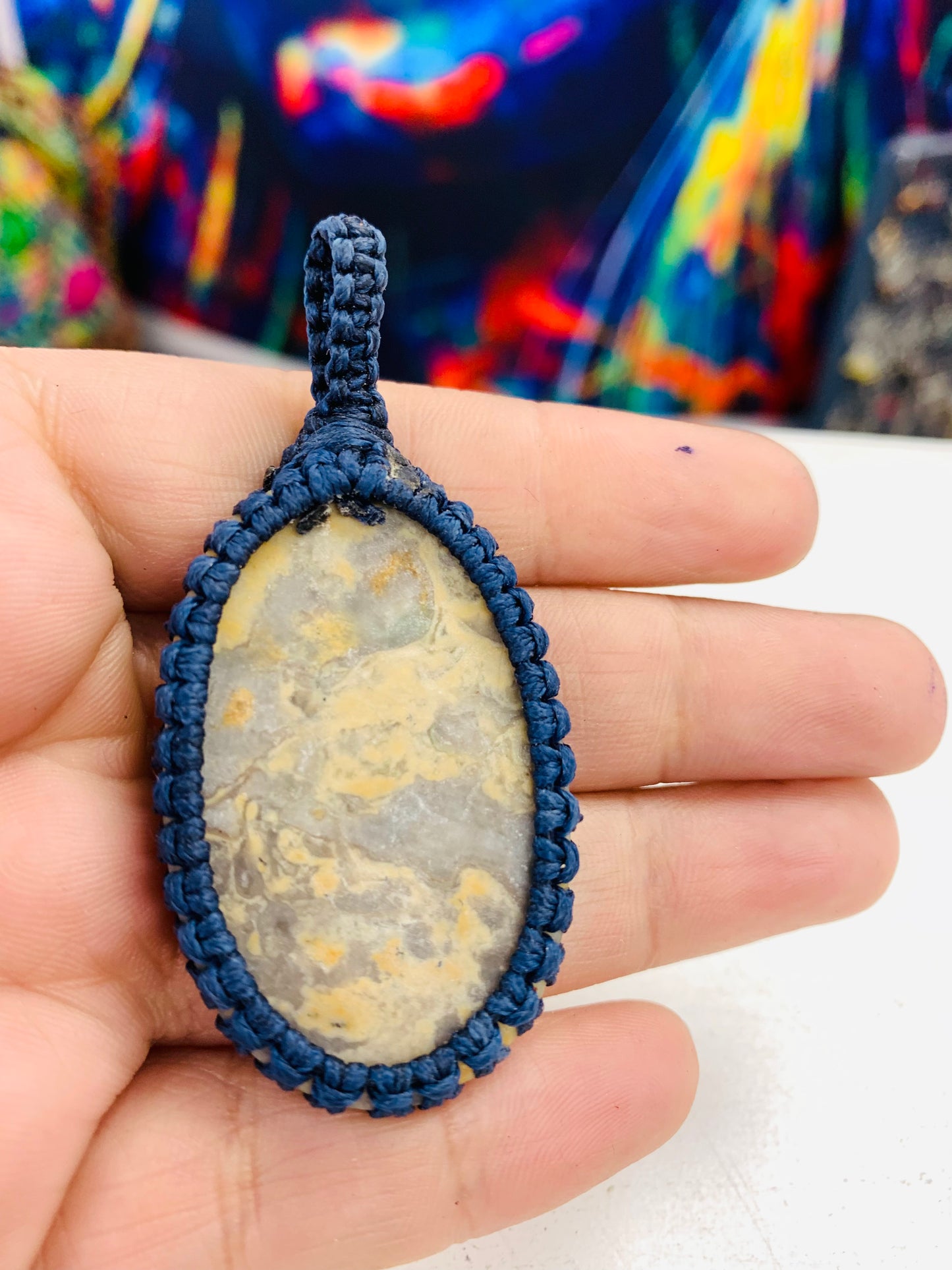 Bohemian style handcrafted Macrame and stone pendant # 14009