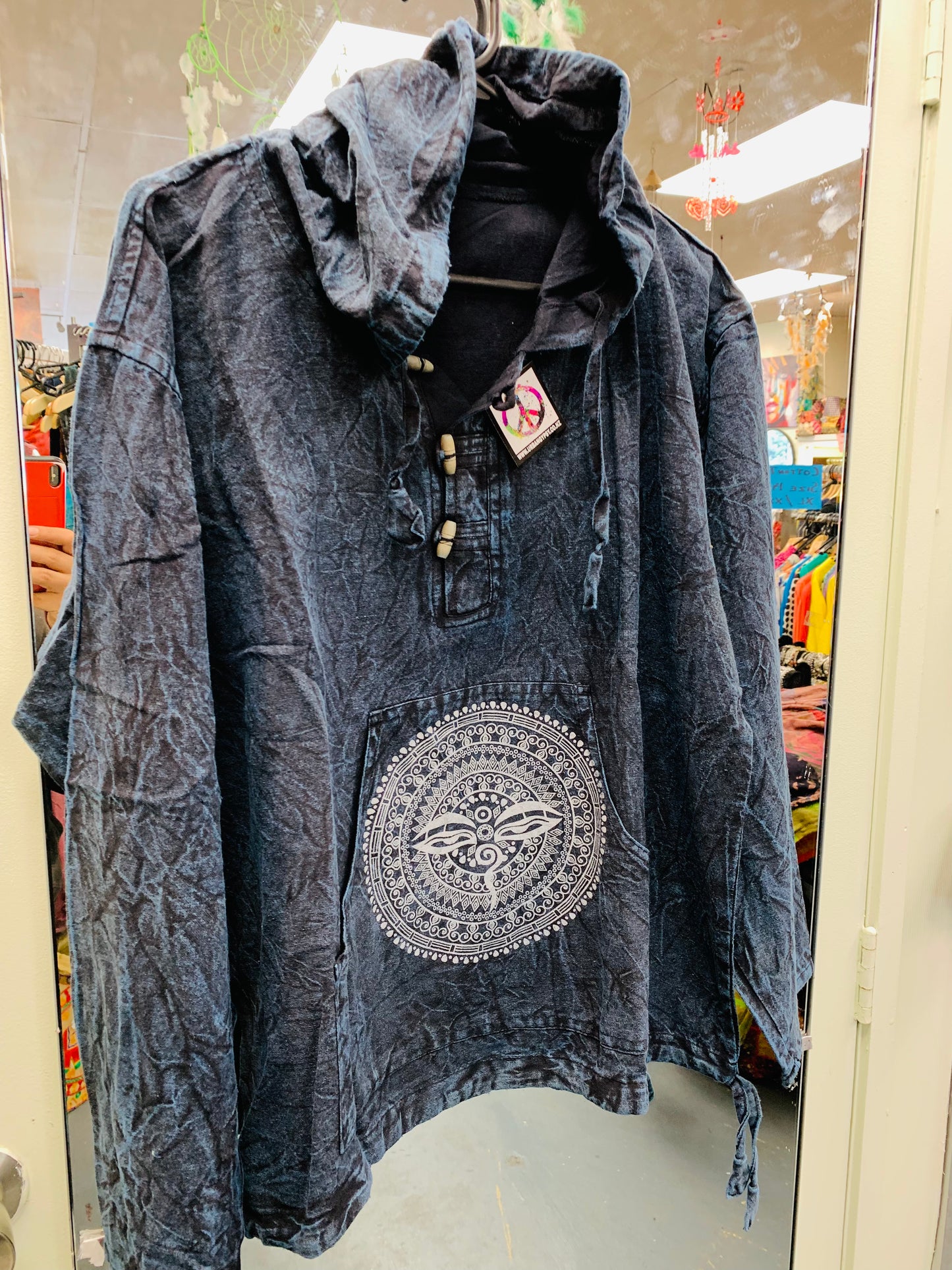 Bohemian style handcrafted cotton Hoodie Mandala Kurta/ Shirt # 792529