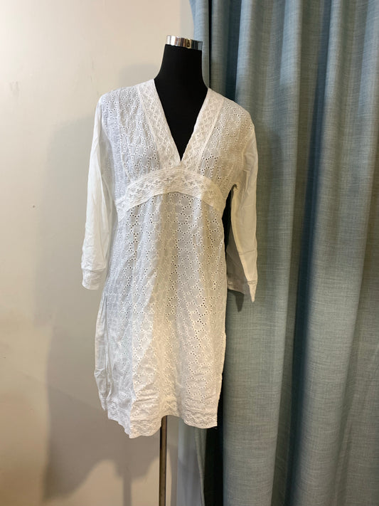 Bohemian style handcrafted cotton white dress #4000