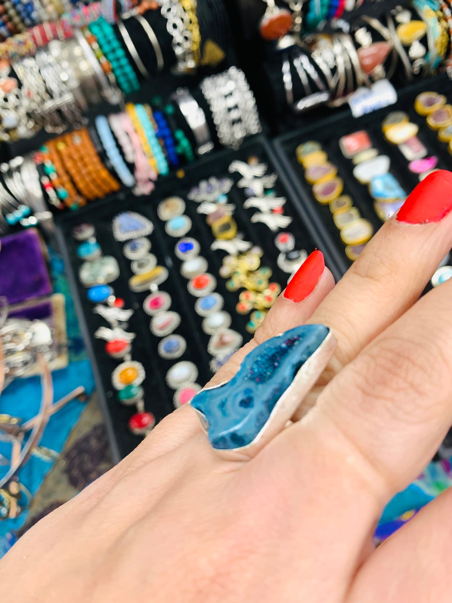 Bohemian style handcrafted Natural stones Rings # 69668