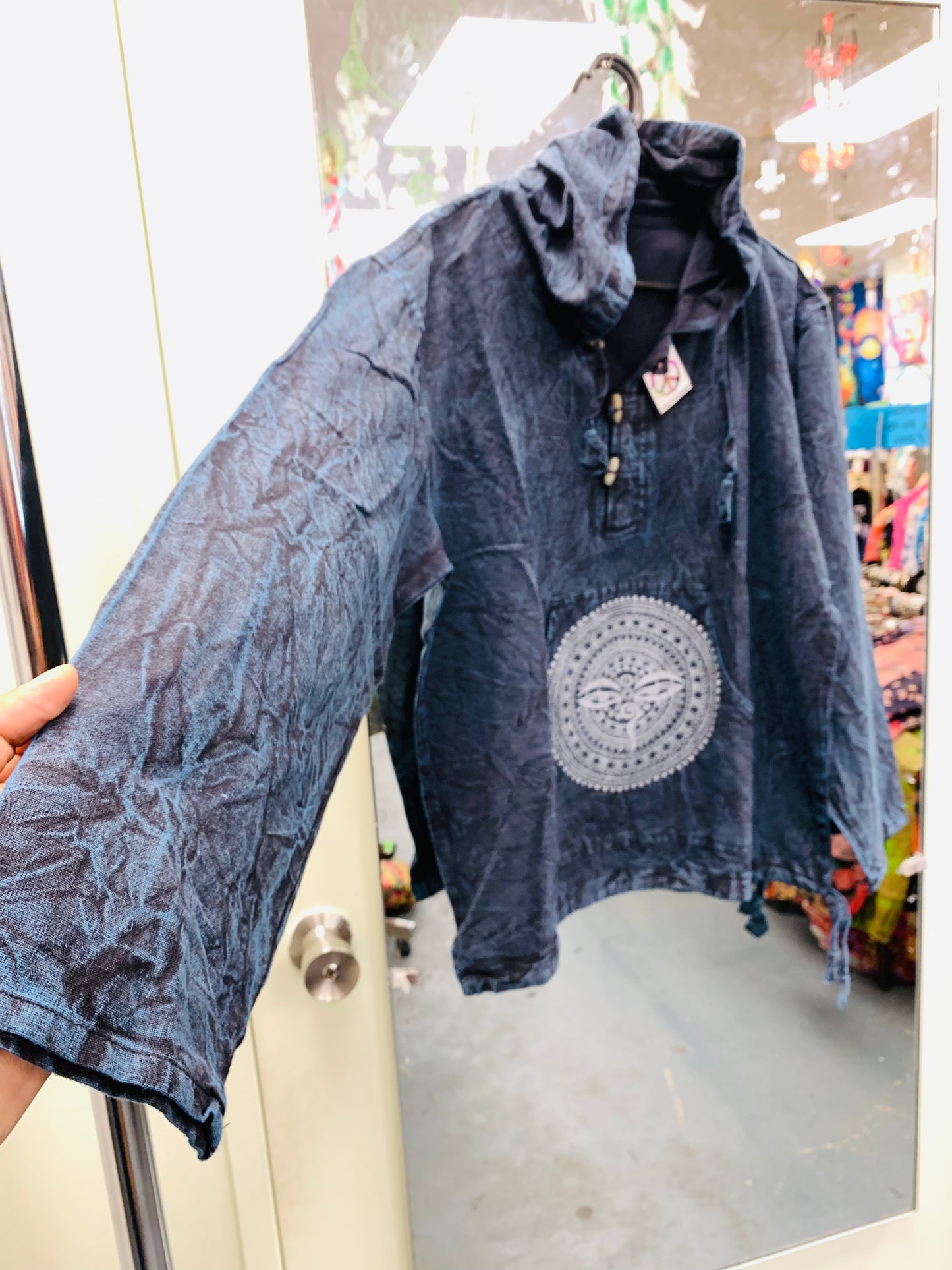 Bohemian style handcrafted cotton Hoodie Mandala Kurta/ Shirt # 792529