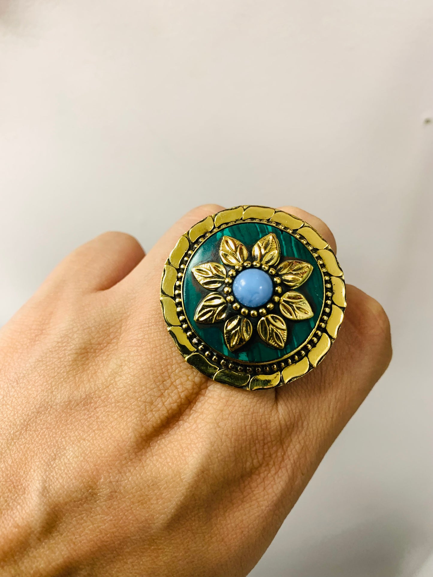 Bohemian style handcrafted Tibetan Natural Stone ring #462