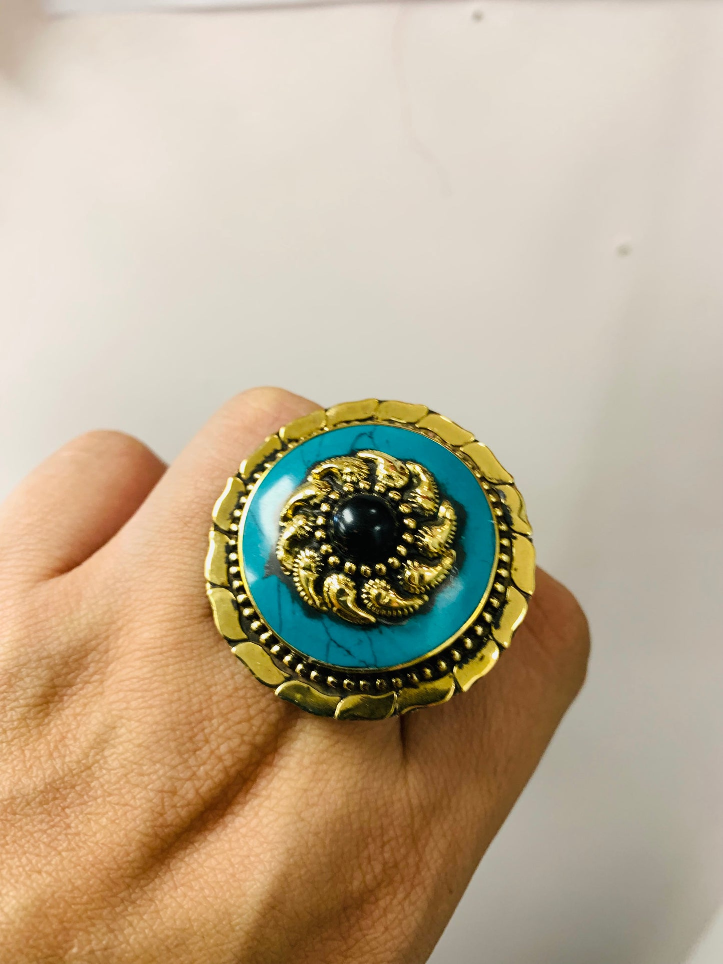 Bohemian style handcrafted Tibetan Natural Stone ring #462