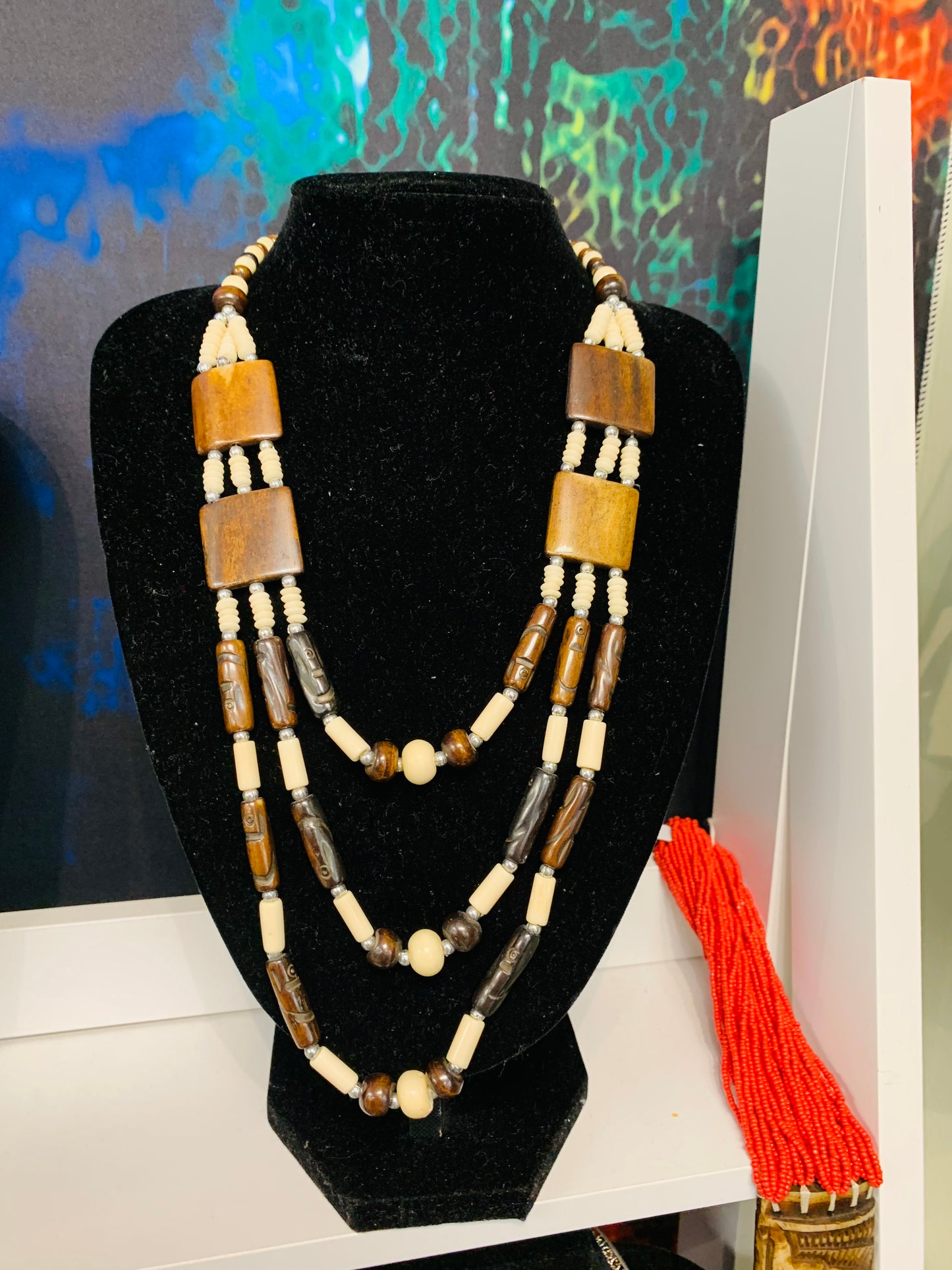 BOHEMIAN STYLE HANDCRAFTED WOOD NECKLACE # 2248