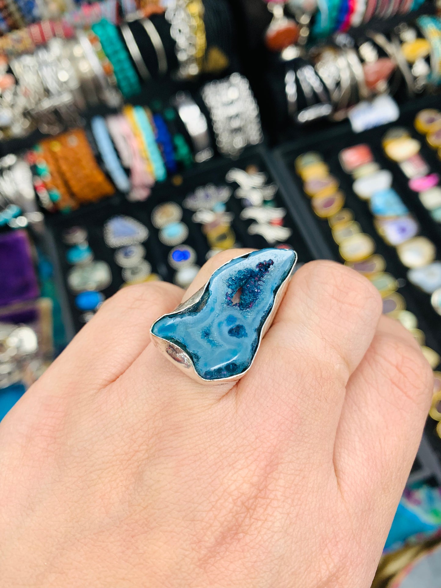 Bohemian style handcrafted Natural stones Rings # 69668