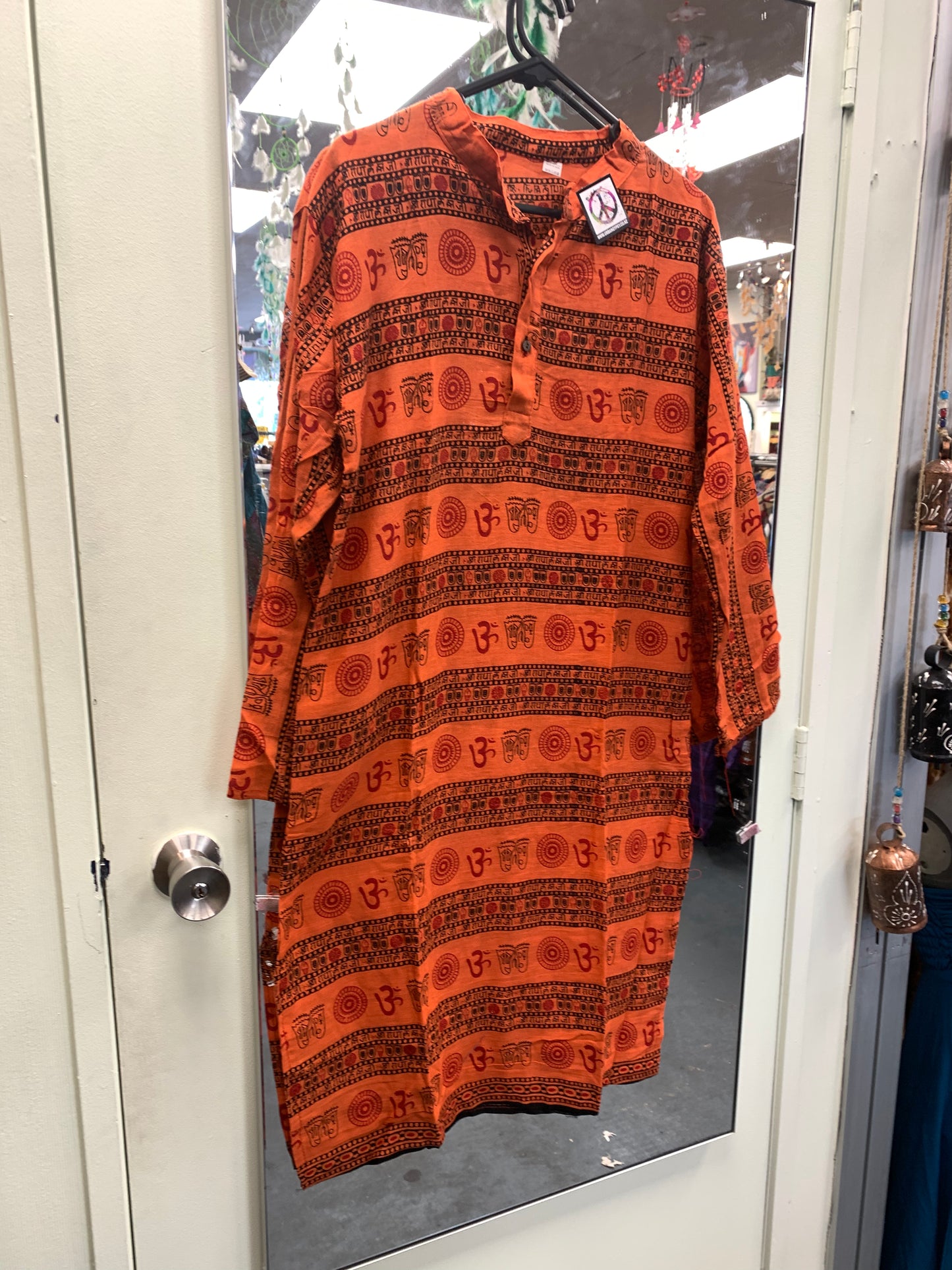 Bohemian style handcrafted Unisex long om kurta shirt .# 6046