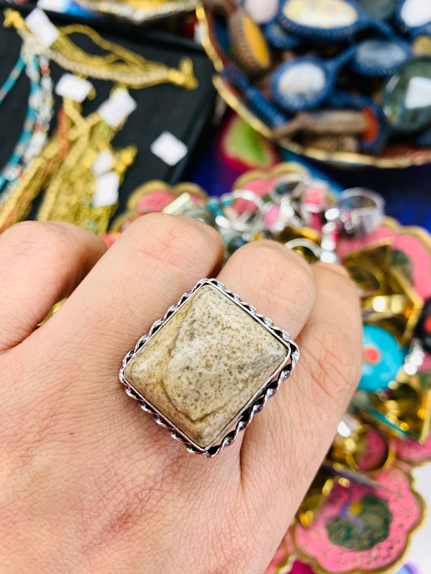 Handcrafted Natural stones ring # 884451