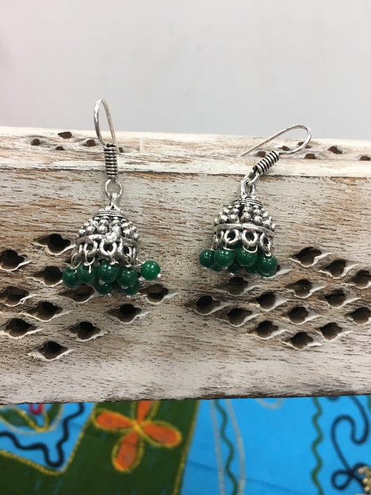 BOHO STYLE HANDCRAFTED  EARRINGS WITH GREEN BEADS #47