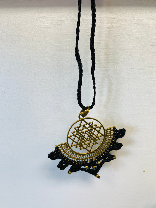 Bohemian style handcrafted Macrame with brass necklace # 1401