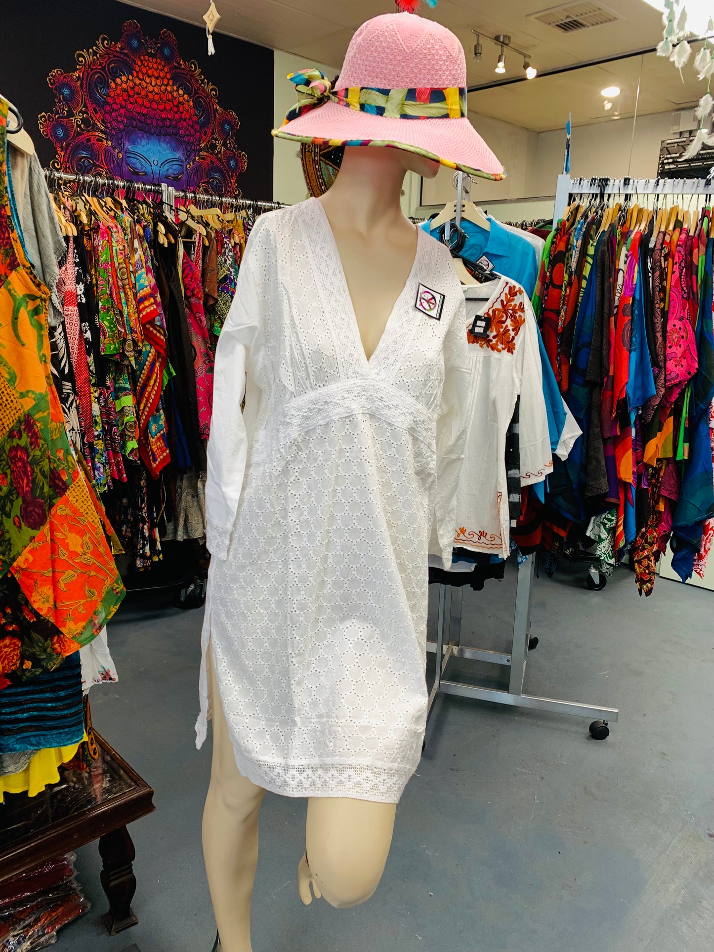 Bohemian style handcrafted cotton white dress #4000