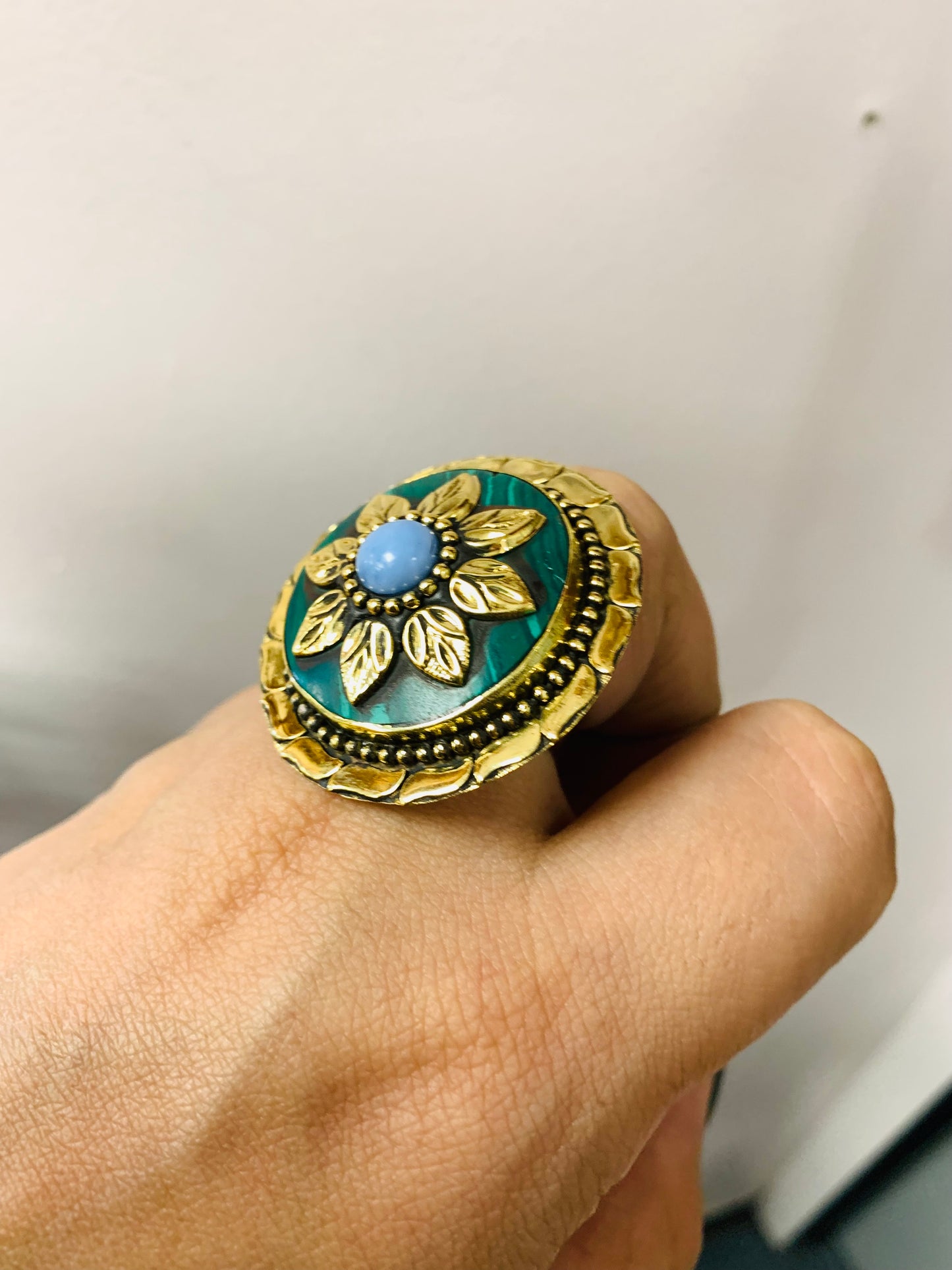 Bohemian style handcrafted Tibetan Natural Stone ring #462