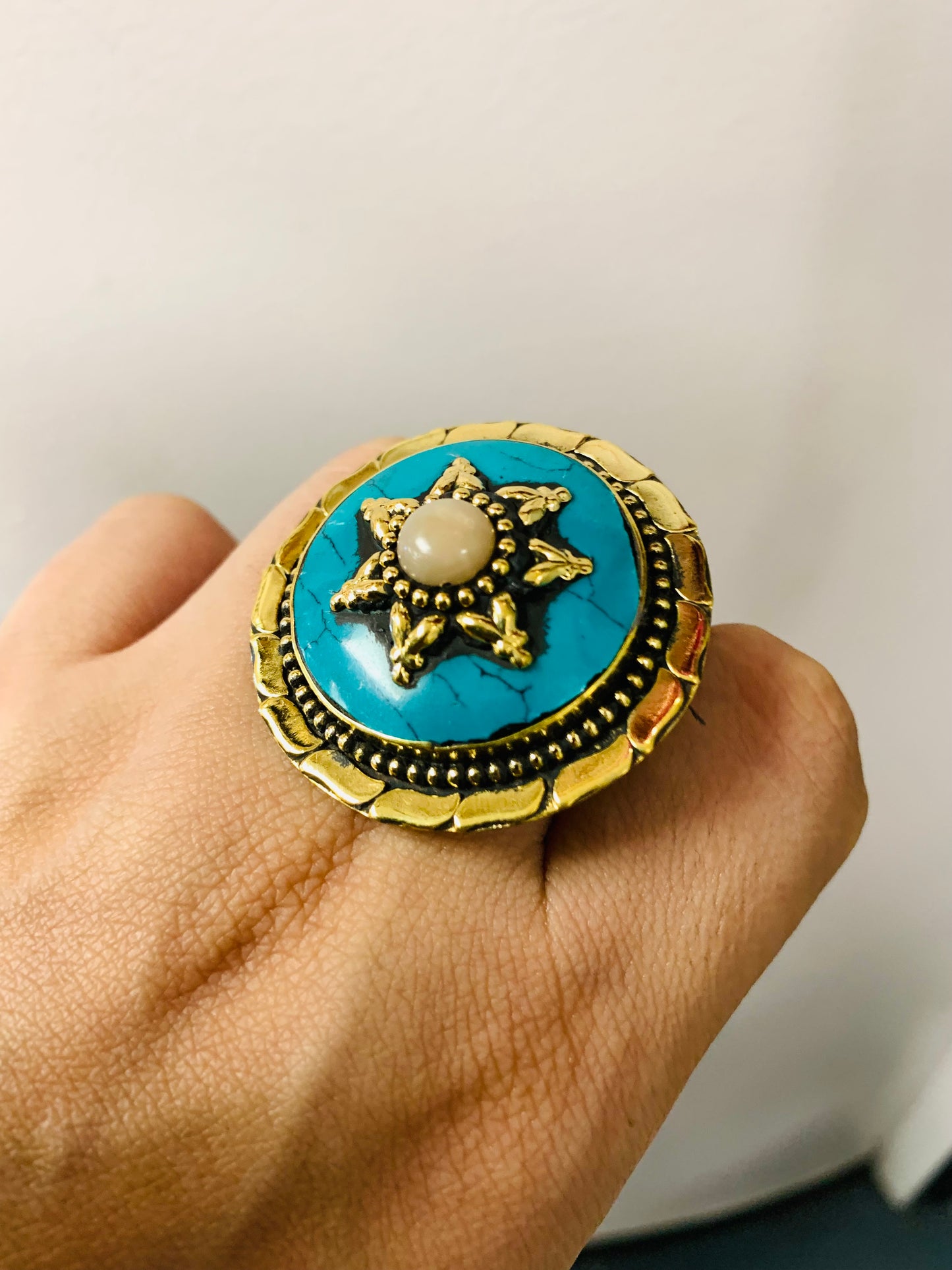 Bohemian style handcrafted Tibetan Natural Stone ring #462