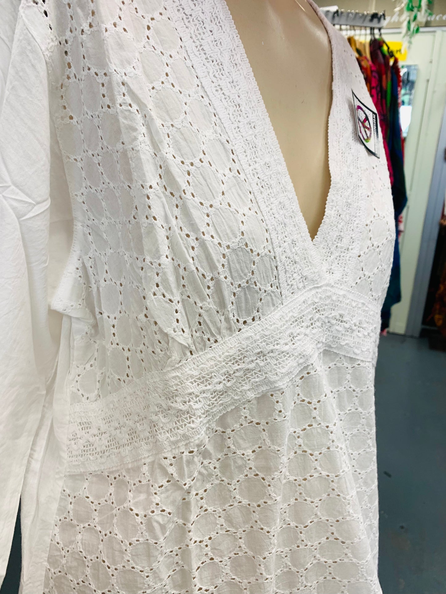 Bohemian style handcrafted cotton white dress #4000