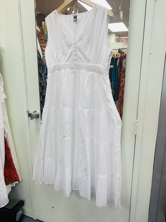 Bohemian style handcrafted cotton white dress #09351